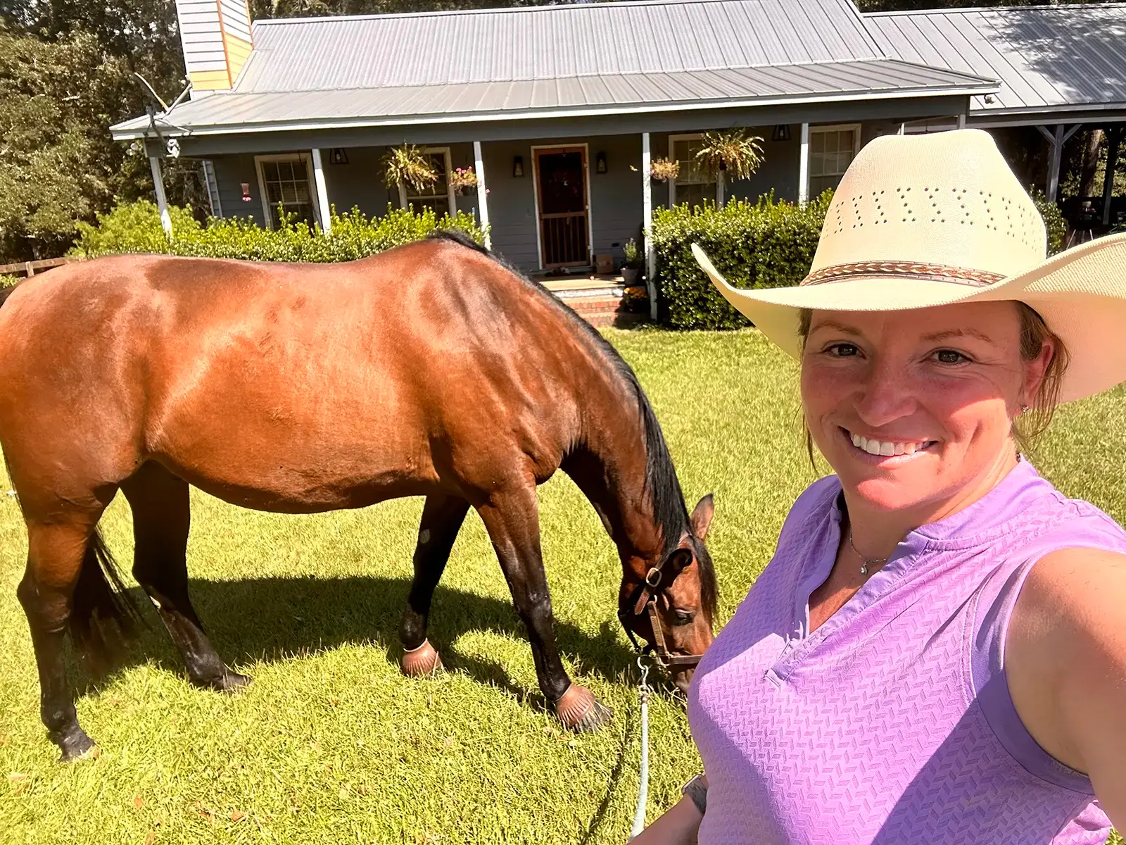 Sarah Mills hand grazing Charley